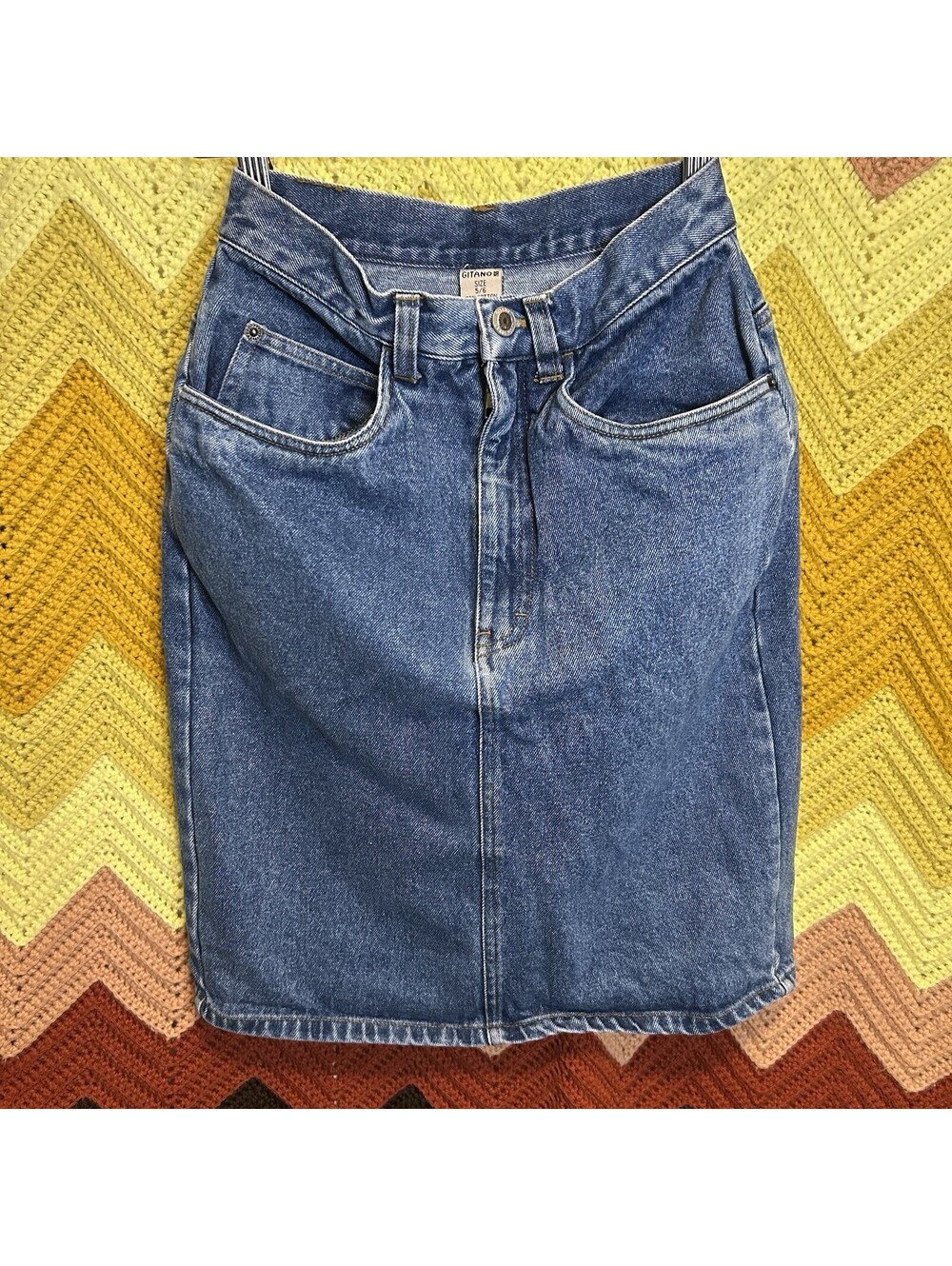 Gitano Vintage Denim Jean Skirt Blue Midi Knee Length Sz 5/6 80s VTG Grunge